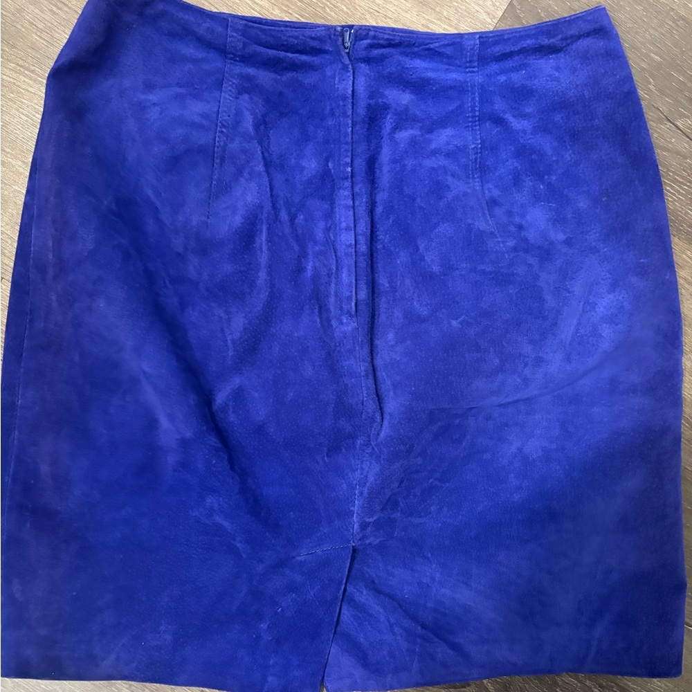 Express Vintage Leather Blue Suede Womens Skirt Office Siren Corpcore Western - Picture 3 of 5